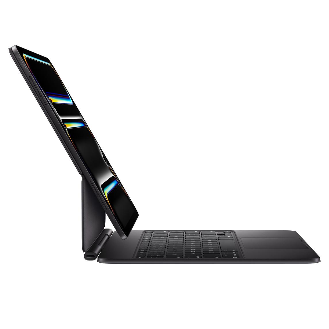 Back exterior, Black, camera cutout, charging port near the folding area, Apple logo in the center