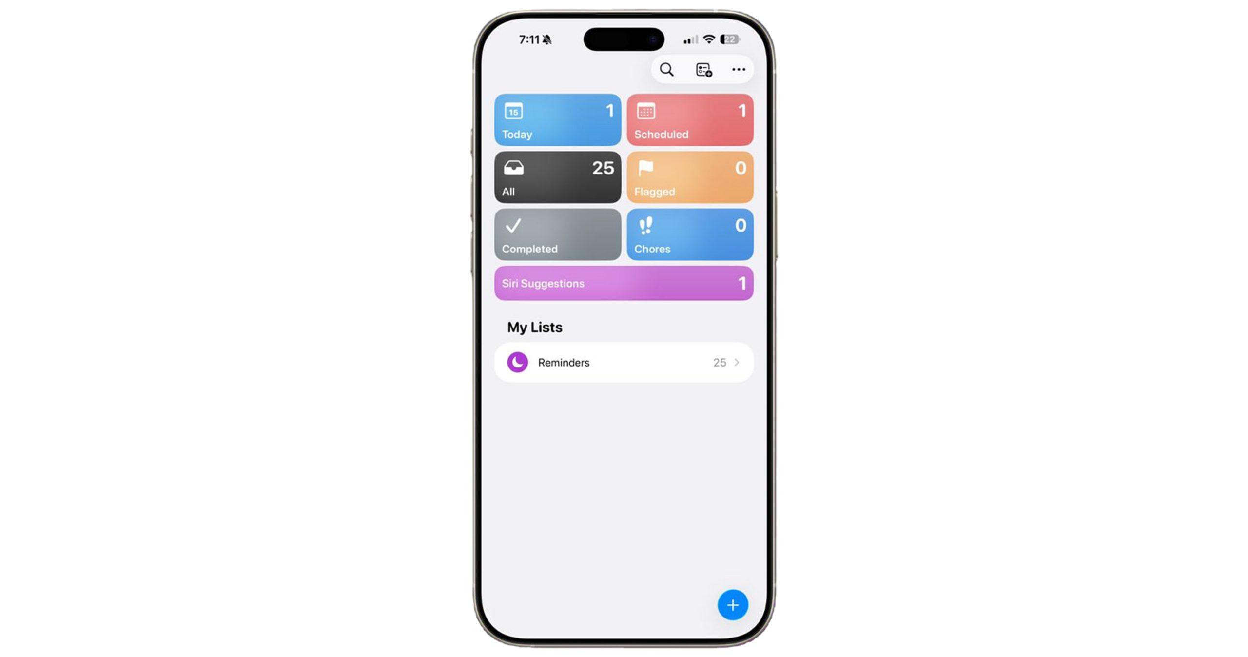 طراحی جدید با جلوه Liquid Glass در برنامه Reminders آیفون