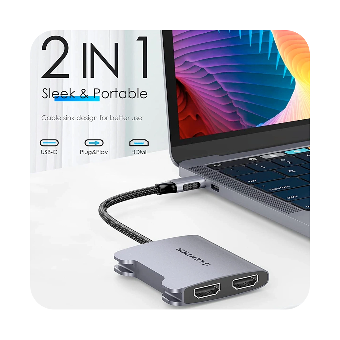 Lention USB-C to 2-Port HDMI Hub with Power Delivery CF53-1