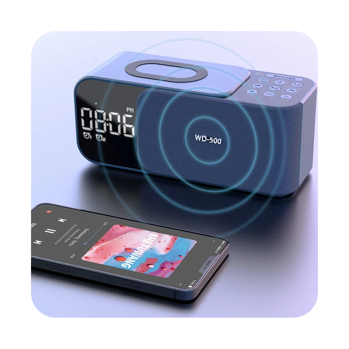 Shaba 4 in 1 Qi Wireless Charger with BT Speakers Time clock WD-500-5