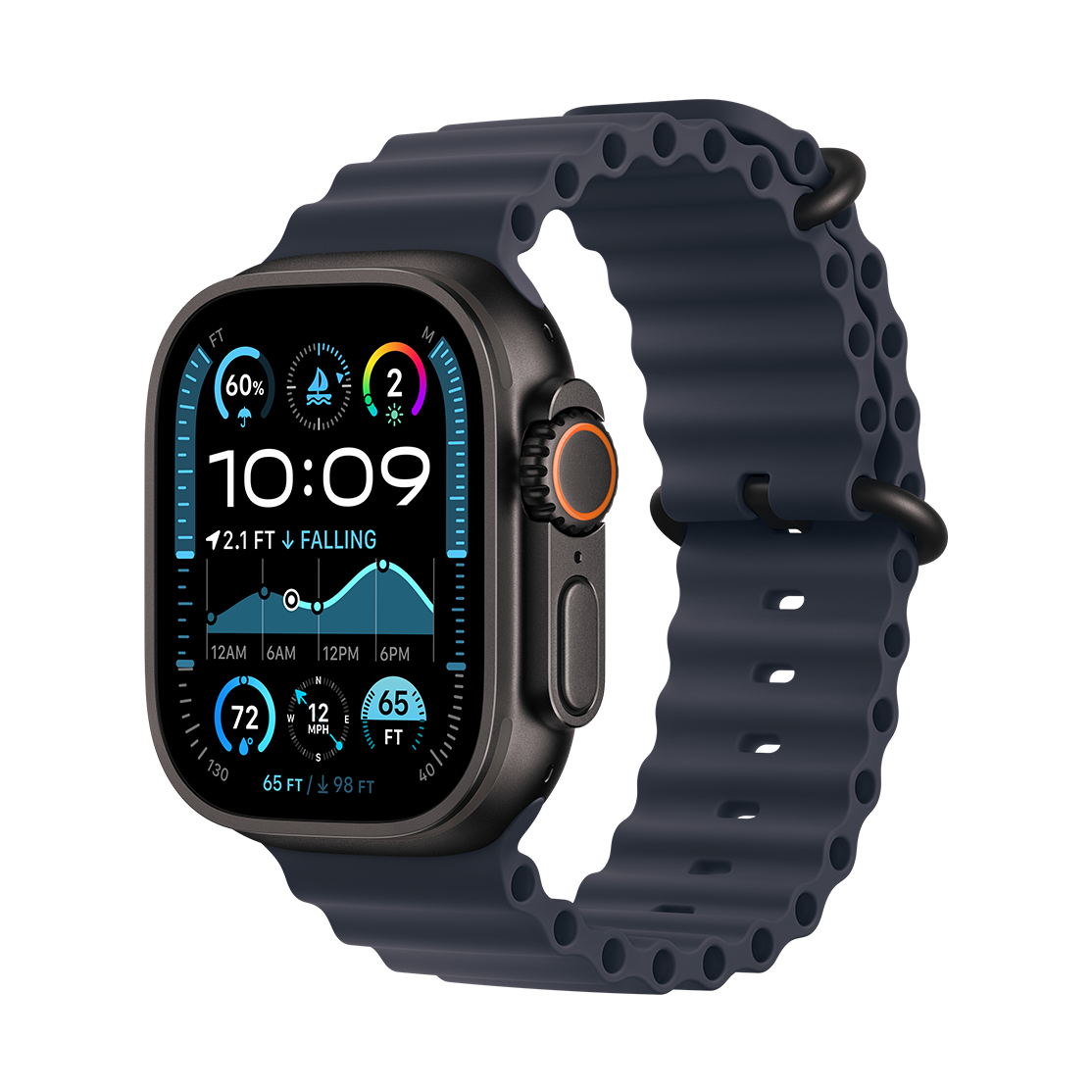 Apple Watch Ultra 2 Titanium Black Case with Navy Ocean Band 2024