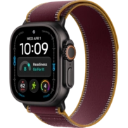 Apple Watch Ultra 4 Titanium Black Case with Burgundy Trail Loop Band قیمت و خرید اپل واچ مدل اولترا نسل 4 تیتانیومی مشکی با بند ترایل گیلاسی